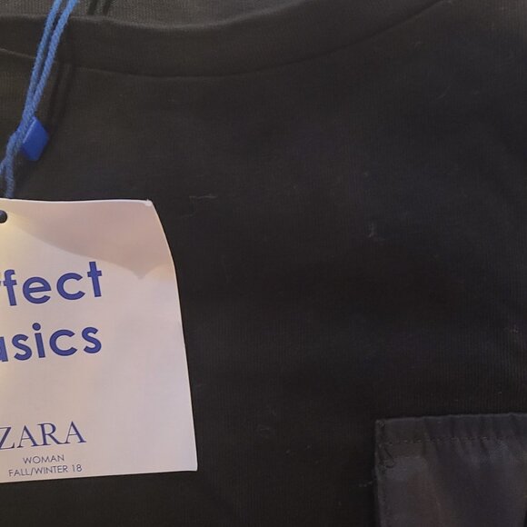 SALE New Zara black T-SHIRT with pocket TWEED short sleeves - Picture 2 of 4